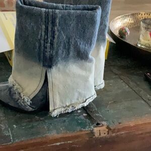 Unique denim boots 10 inch tall 2-3” heel fade out color never worn,
